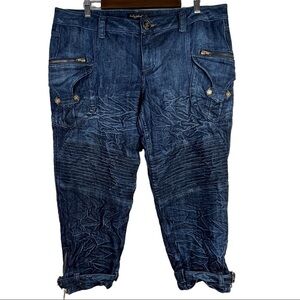 Baby Phat Jeans Cropped Capri buckles intentional wrinkling Dark Wash  Junior 15